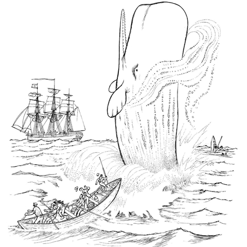 Sperm Whale Attacks Whaling Ship Coloring Page